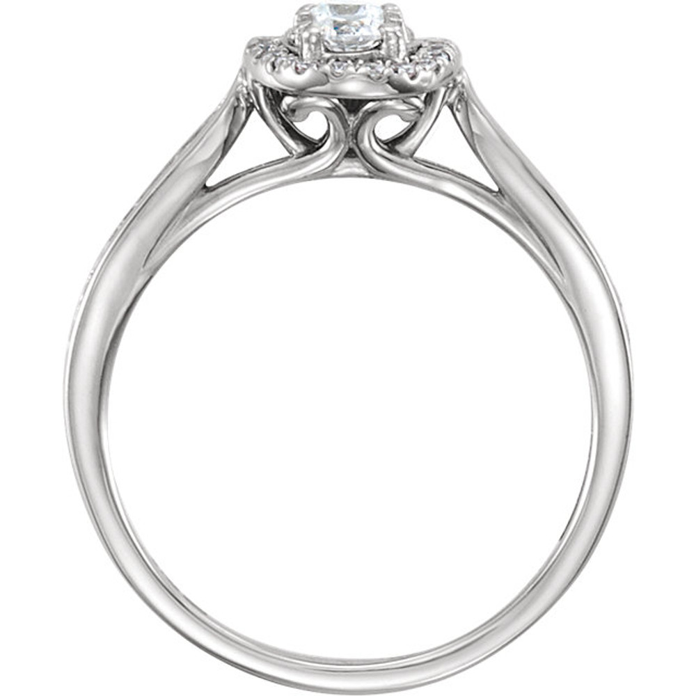 Create a breathtaking moment with this decadent halo-style diamond engagement ring, deftly framed against immaculate 14k white gold.
