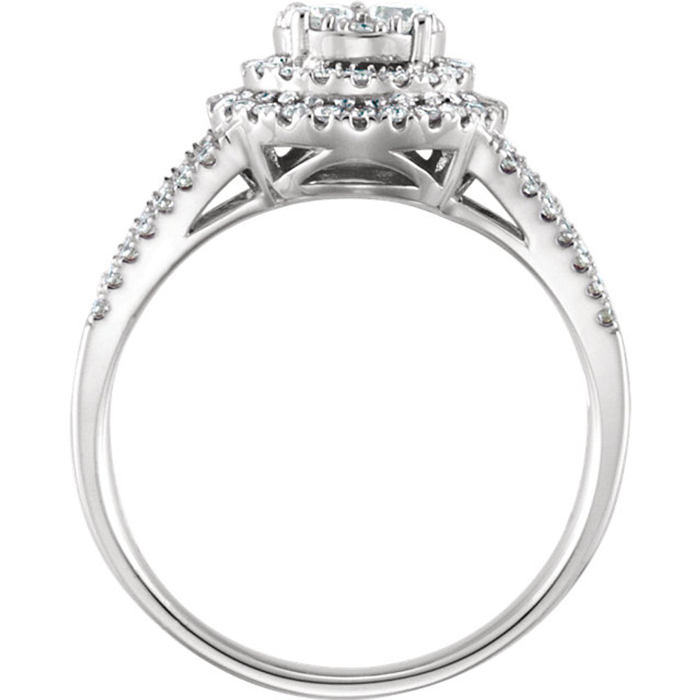 Sparkling and romantic, honor her on that special day with this exquisite diamond engagement ring. Expertly crafted in 1K white gold, this ring features a round cluster of shimmering round diamonds at its center. Designed to take her breath away, this ring delights with 5/8 ct. t.w. of diamonds and a polished shine.