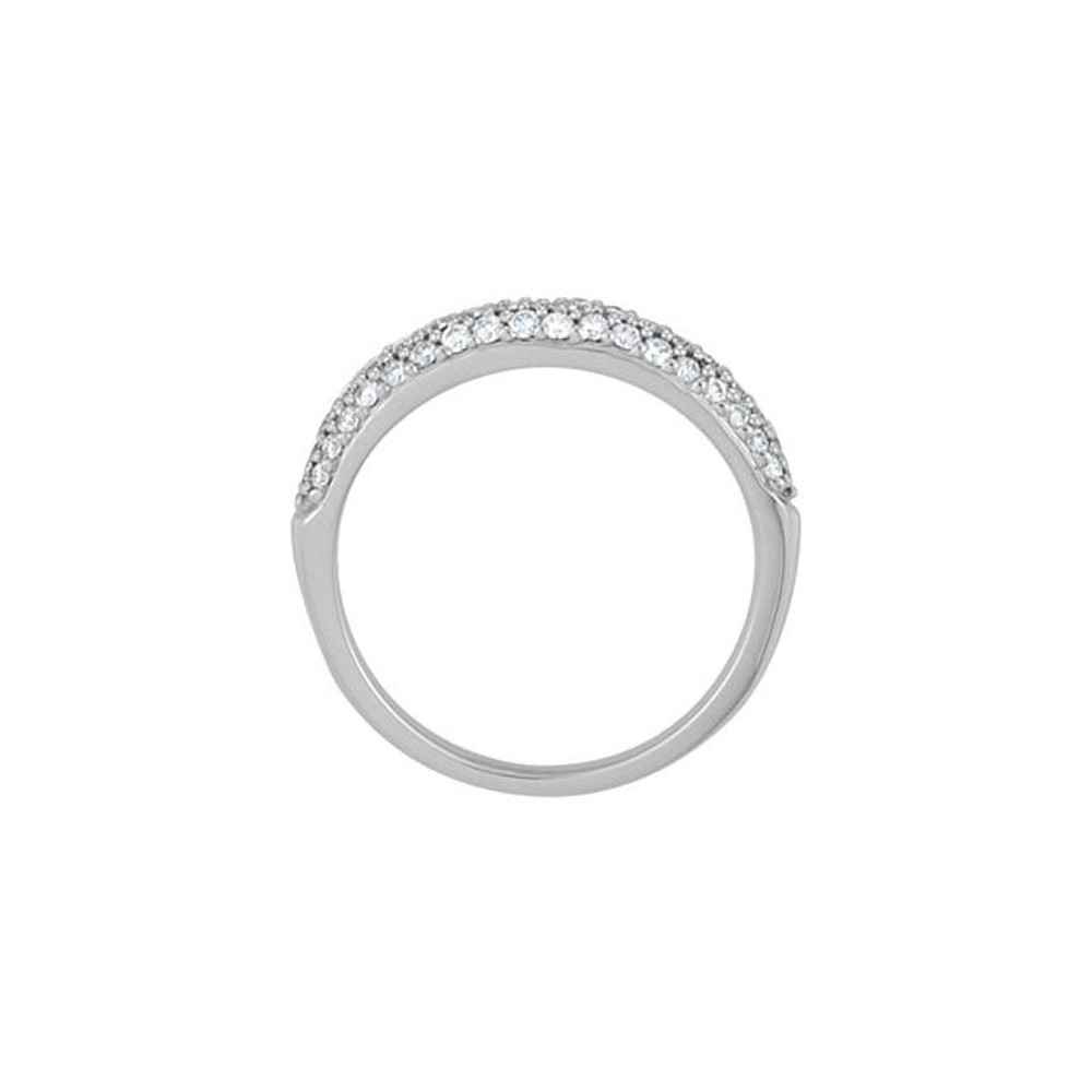 Shimmering round brilliant diamonds encircle this elegant anniversary band designed in 14K white gold and featuring pave-setting.