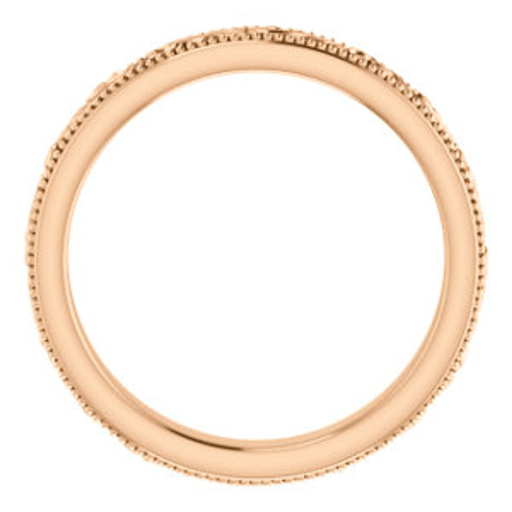 Exquisitely hand-engraved, this wedding ring features a beautiful design in 14k rose gold.