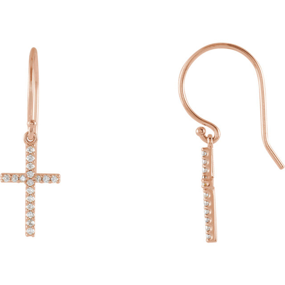 A meaningful statement that sparkles. Diamond cross earrings in 14k rose Gold. Radiant with 1/6 ct. tw. and has a bright polish to shine.