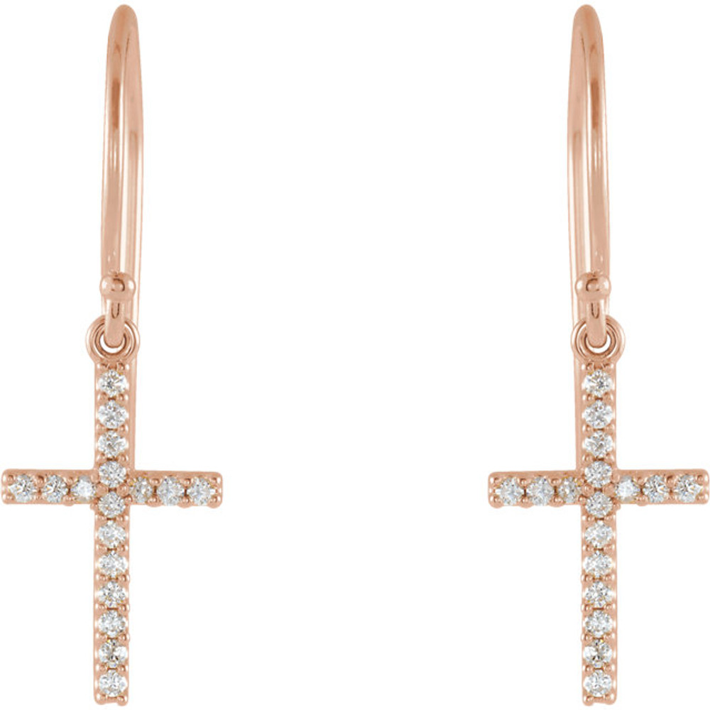 A meaningful statement that sparkles. Diamond cross earrings in 14k rose Gold. Radiant with 1/6 ct. tw. and has a bright polish to shine.