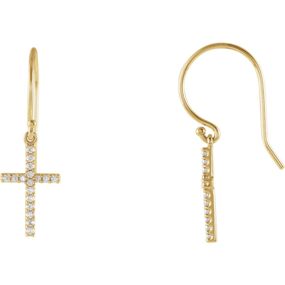 A meaningful statement that sparkles. Diamond cross earrings in 14k yellow Gold. Radiant with 1/6 ct. tw. and has a bright polish to shine.