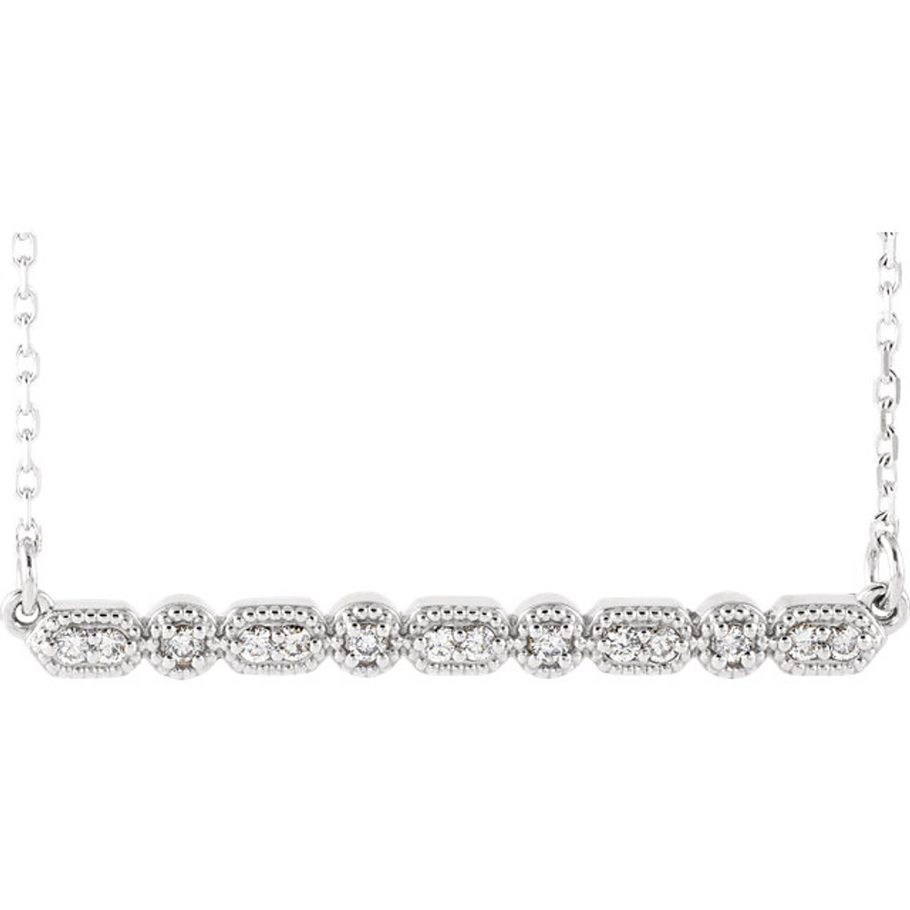 Beautiful platinum necklace features white shimmering diamonds with SI2 G-H of diamonds hanging from a 18" inch chain which is included.