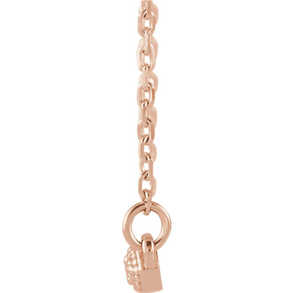 Beautiful 14k rose gold necklace features white shimmering diamonds with I1 G-H of diamonds hanging from a 18" inch chain which is included.