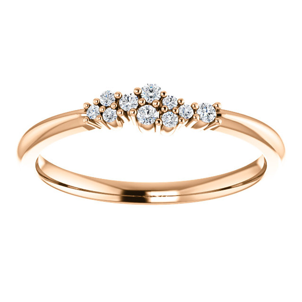 Beautifully designed 14k Rose Gold 1/10th Diamond Cluster Stackable ring.