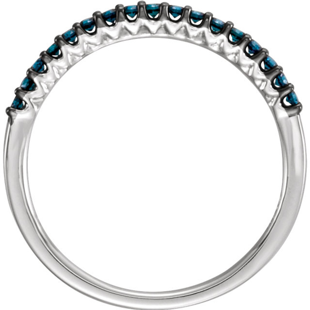 A beautiful 14k white gold 1/6 ctw blue diamond stackable ring.