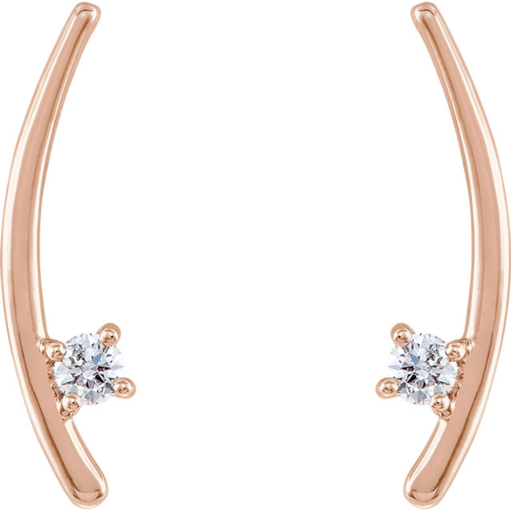 Beautiful 14k rose gold earrings climber set with one gorgeous diamond to give it a tasteful look!