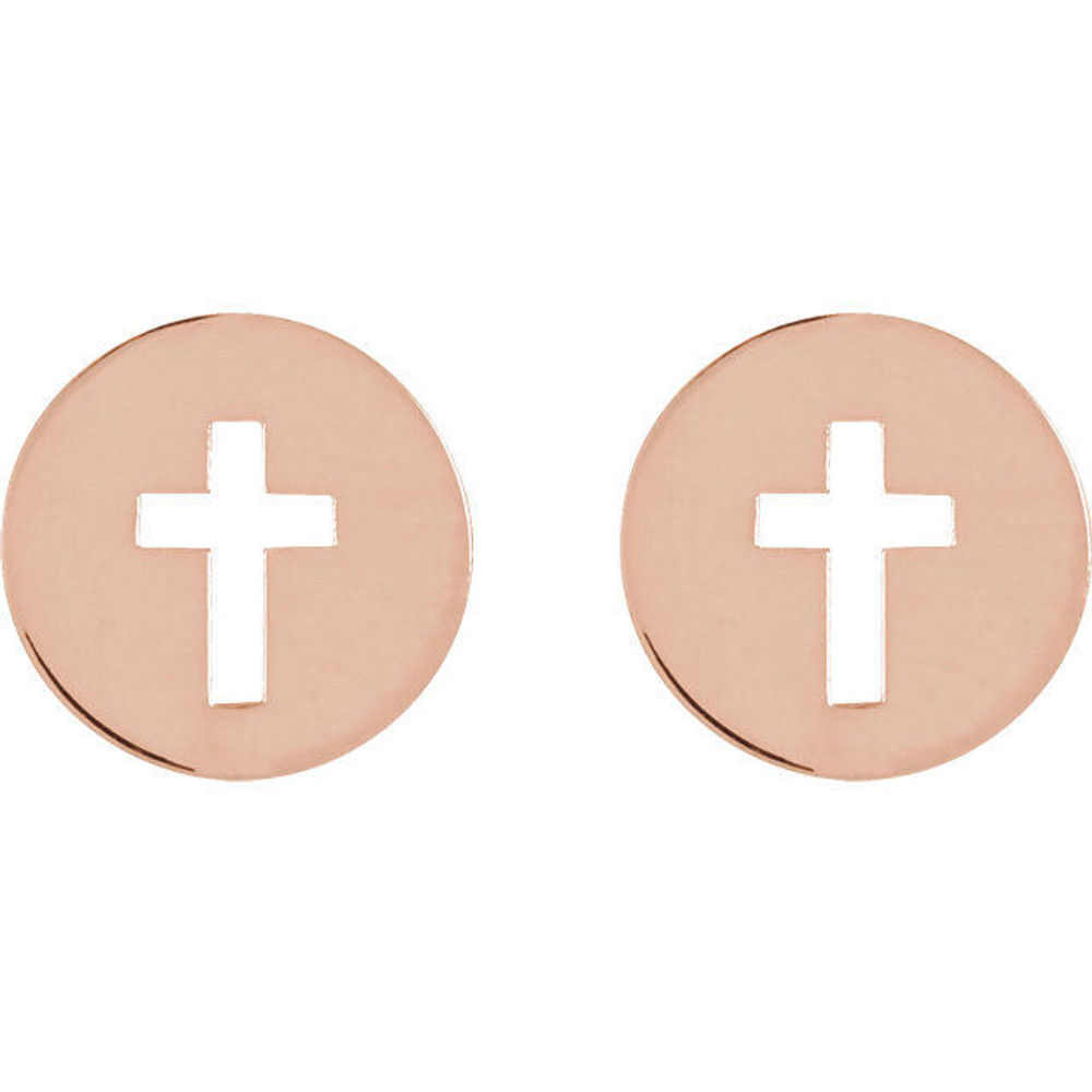 A meaningful symbol and a special pierced cross earrings in 14k rose gold.  They are approximately 7.90mm in width by 7.90mm in length.