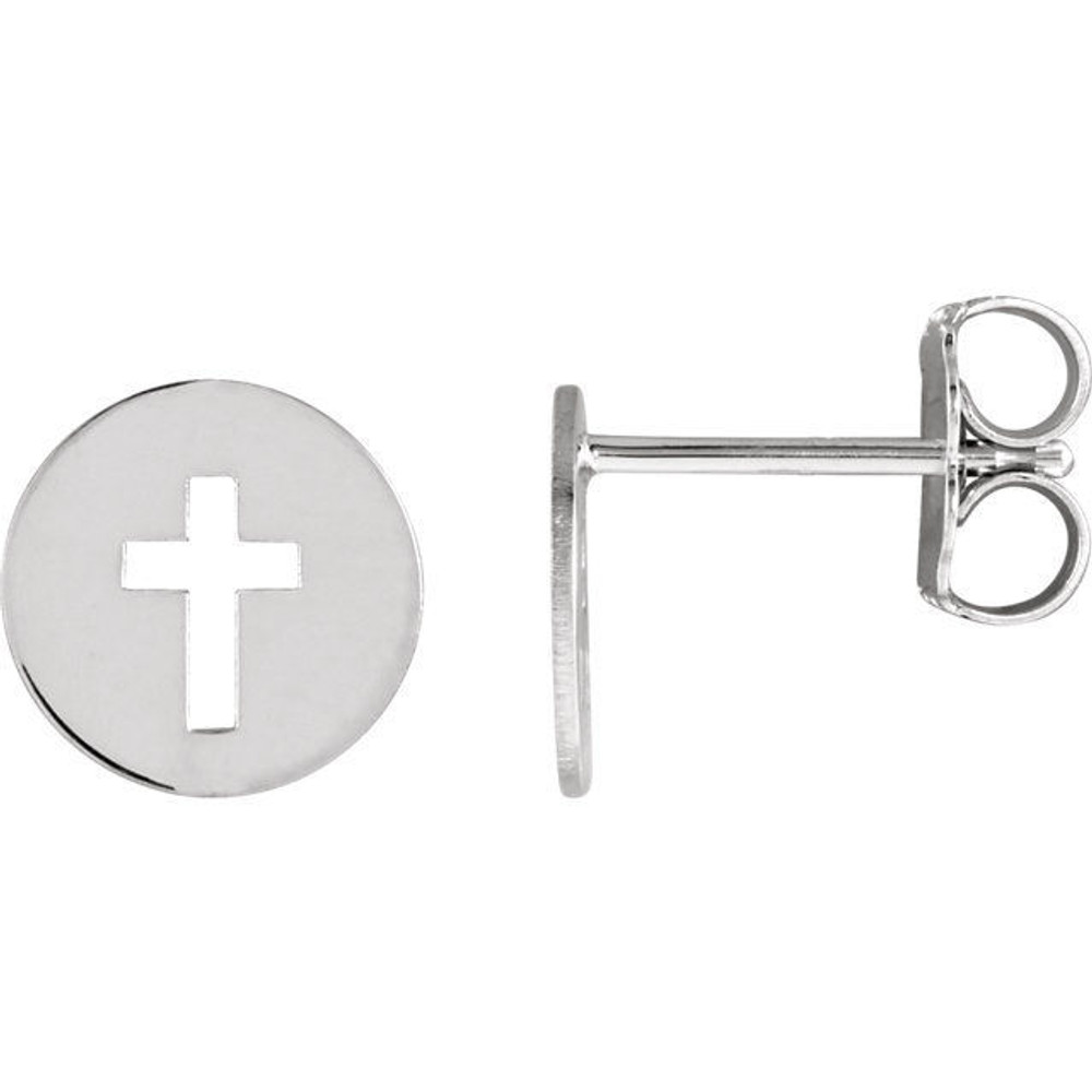 A meaningful symbol and a special pierced cross earrings in platinum. They are approximately 7.90mm in width by 7.90mm in length.