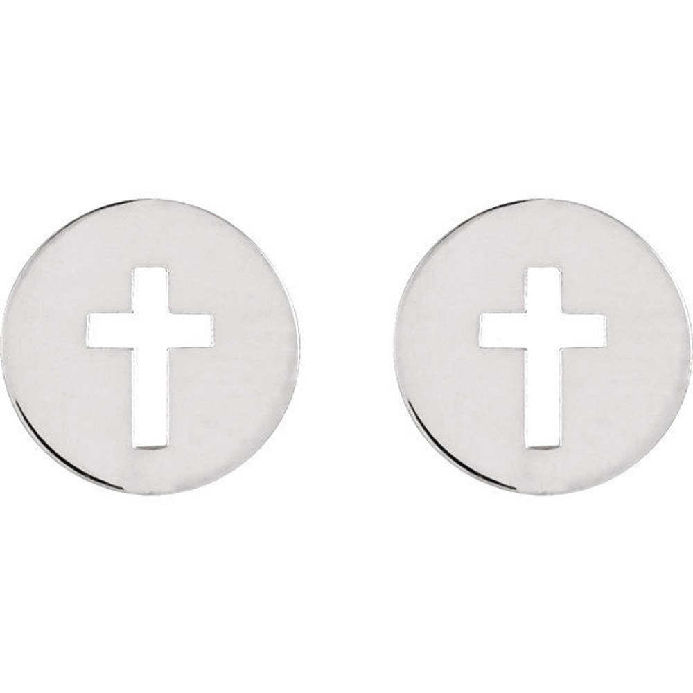 A meaningful symbol and a special pierced cross earrings in 14k white gold.  They are approximately 7.90mm in width by 7.90mm in length.