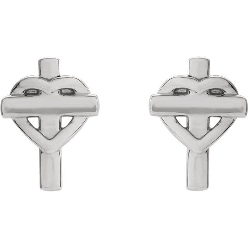 A simple but meaningful symbol of faith, was created from polished sterling silver and features a heart and cross earrings with a friction-back post. They are approximately 7.55mm in width by 10.26mm in length.