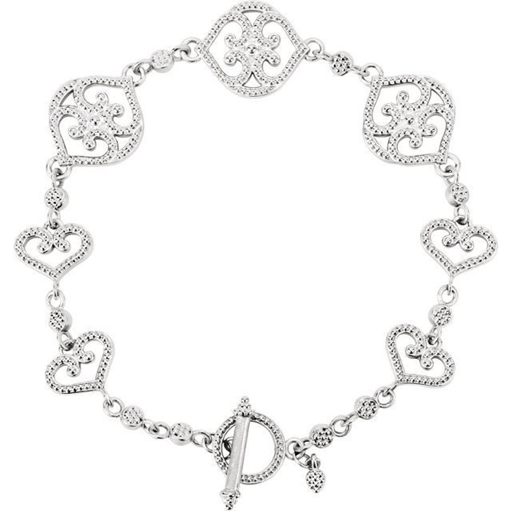 Express your style through this beautiful Granulated Metal Fashion 7.5" bracelet in 14k white gold. Polished to a brilliant shine.