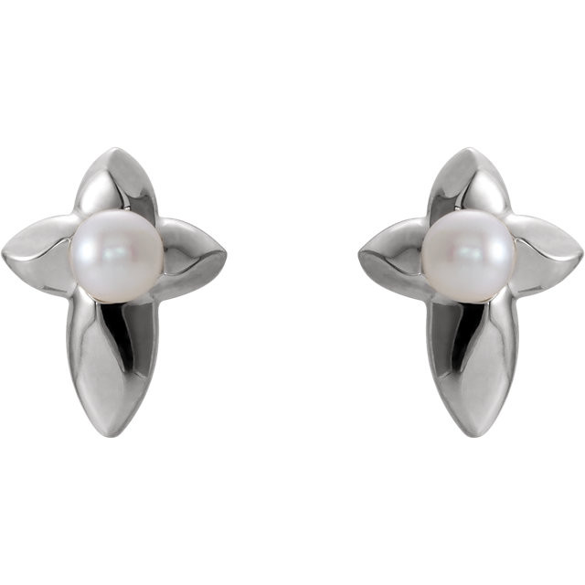 Stylish and symbolic. These freshwater cultured pearl cross earrings are in 14k white gold. Each earring measures 11.80x09.00mm and has a bright polish to shine.