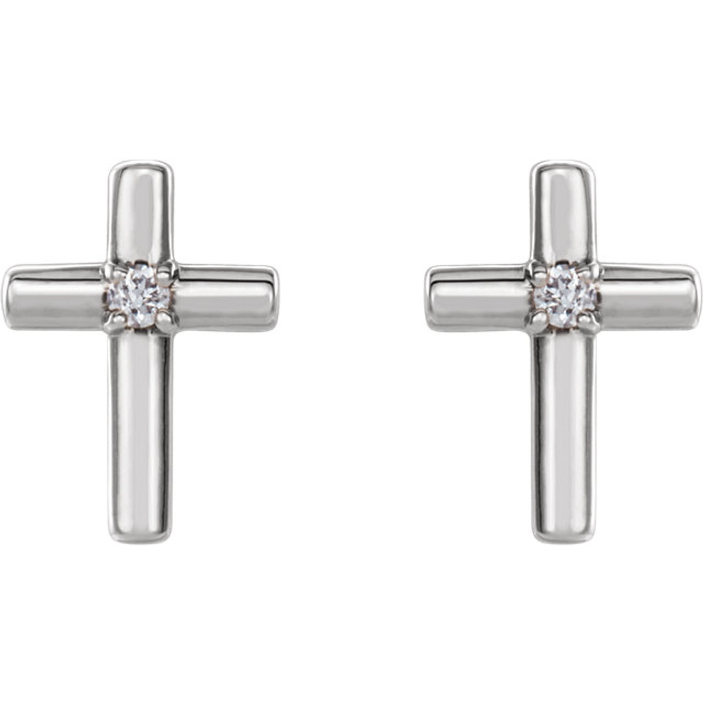 This is a set of glamorous cross earrings constructed of platinum. These stud earrings have a round brilliant shape diamond. These earrings are polished to a mirror like finish metal. They have a post with friction back to keep them holds to your ear. Invest in these alluring cross earrings now and embellish yourself with these jewelries. 