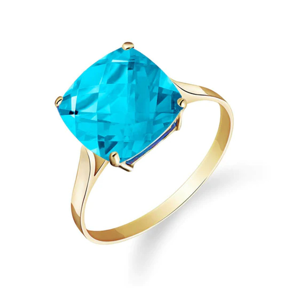  Enjoy the bold blue beauty of the 14K gold Ring with Natural Checkerboard Cut Blue Topaz. The generous 3.60 carat semiprecious gemstone is cut in a pattern that resembles a quilt and encourages light to play over the surface of the gemstone. The cut of the gemstone mounted in this ring enables its wearers to look brilliant in blue. Blue topaz is December's birthstone, and the design of the 14K gold Ring with Natural Checkerboard Cut Blue Topaz celebrates everything that is best about blue topaz. Give it as a gift and admire this ring and its wearer on her special day.