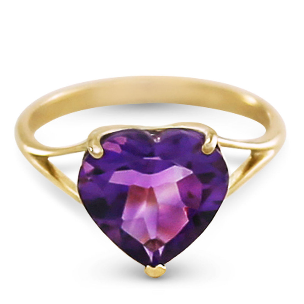  A simple and elegant gold band made of high quality gold, available in yellow, white, or rose gold, hugs the finger elegantly when spotlighting this glamorous piece. An amazing 3.10 carat heart amethyst stone sparkles unbelievably, with a color that can dress up any outfit. This showstopping ring makes a jaw dropping gift for those born in February.