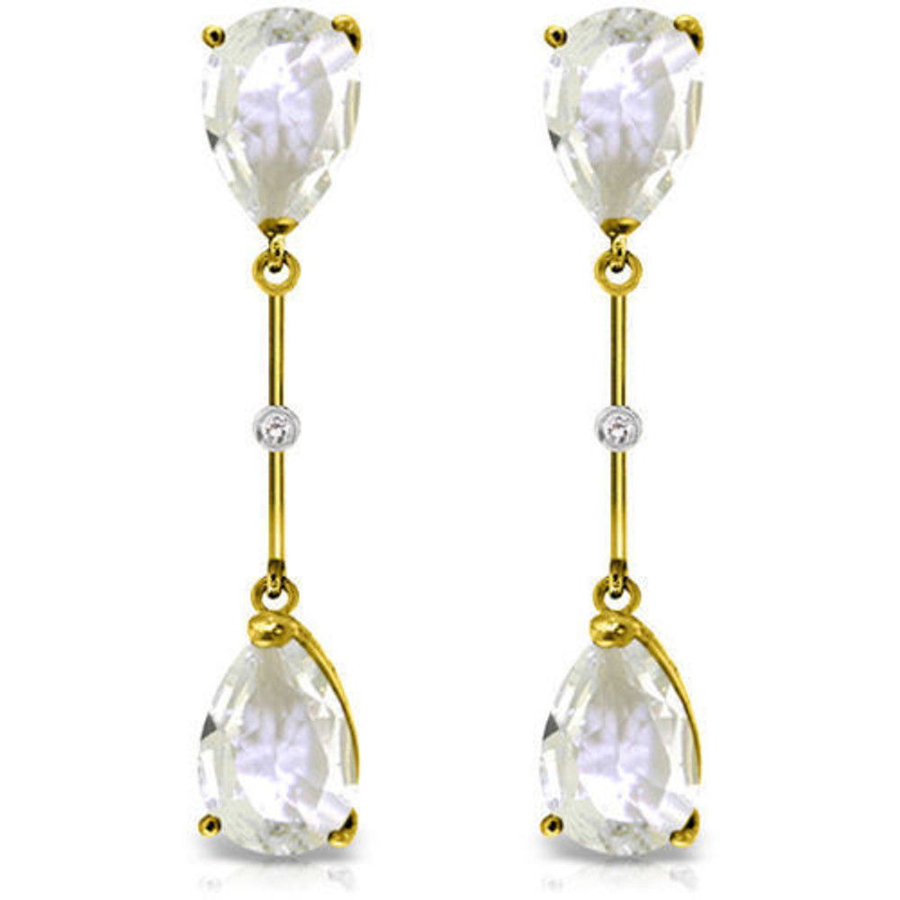  Secured by post friction Push Backs. A pair of drop Earrings featuring Natural White Topaz with a glint of Genuine Diamonds.