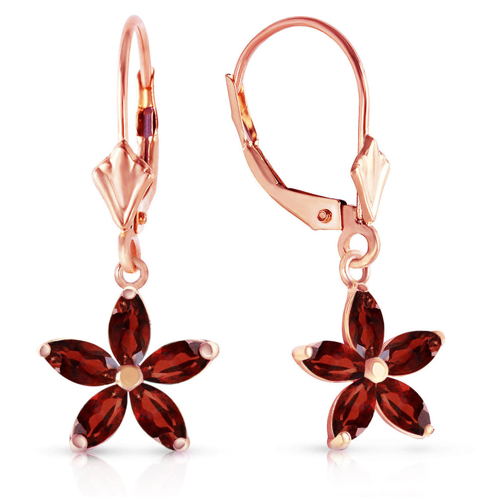 You will feel pretty in these radiant 14K gold Lever Back Earring with Natural Garnet. The marquise shaped garnets are bursting with natural beauty, and each piece forms the shape of a flower. There are 10 total garnets, each about 6 by 3mm in size, and a total of 2.80 carats in weight.


These earrings hang just over 1 inch in length. They are neither too big nor too small. Delicate and cute, they make a perfect January birthday gift. She will be thrilled to have them!