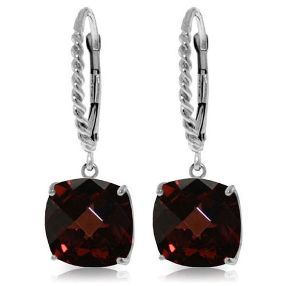 A marvelous breathtaking Lever back Earrings, featuring two cushion shaped checkerboard-cut Natural Garnets.