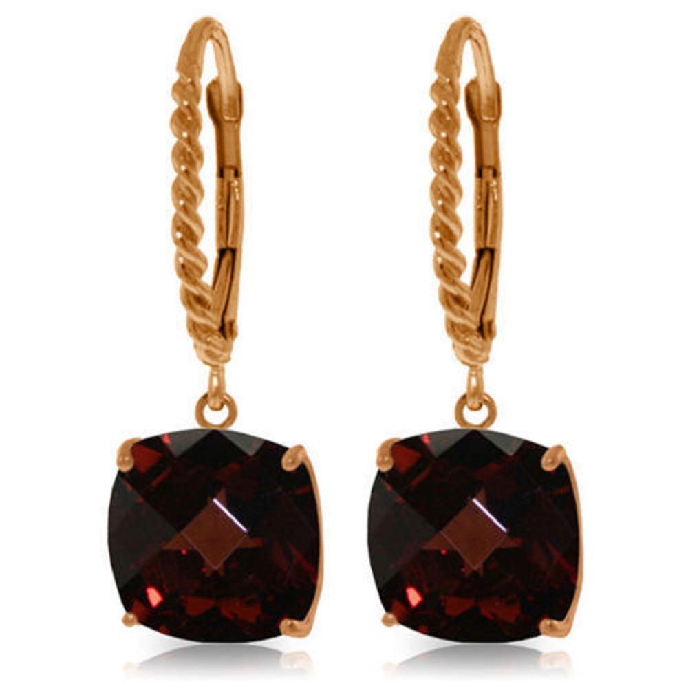 A marvelous breathtaking Lever back Earrings, featuring two cushion shaped checkerboard-cut Natural Garnets.