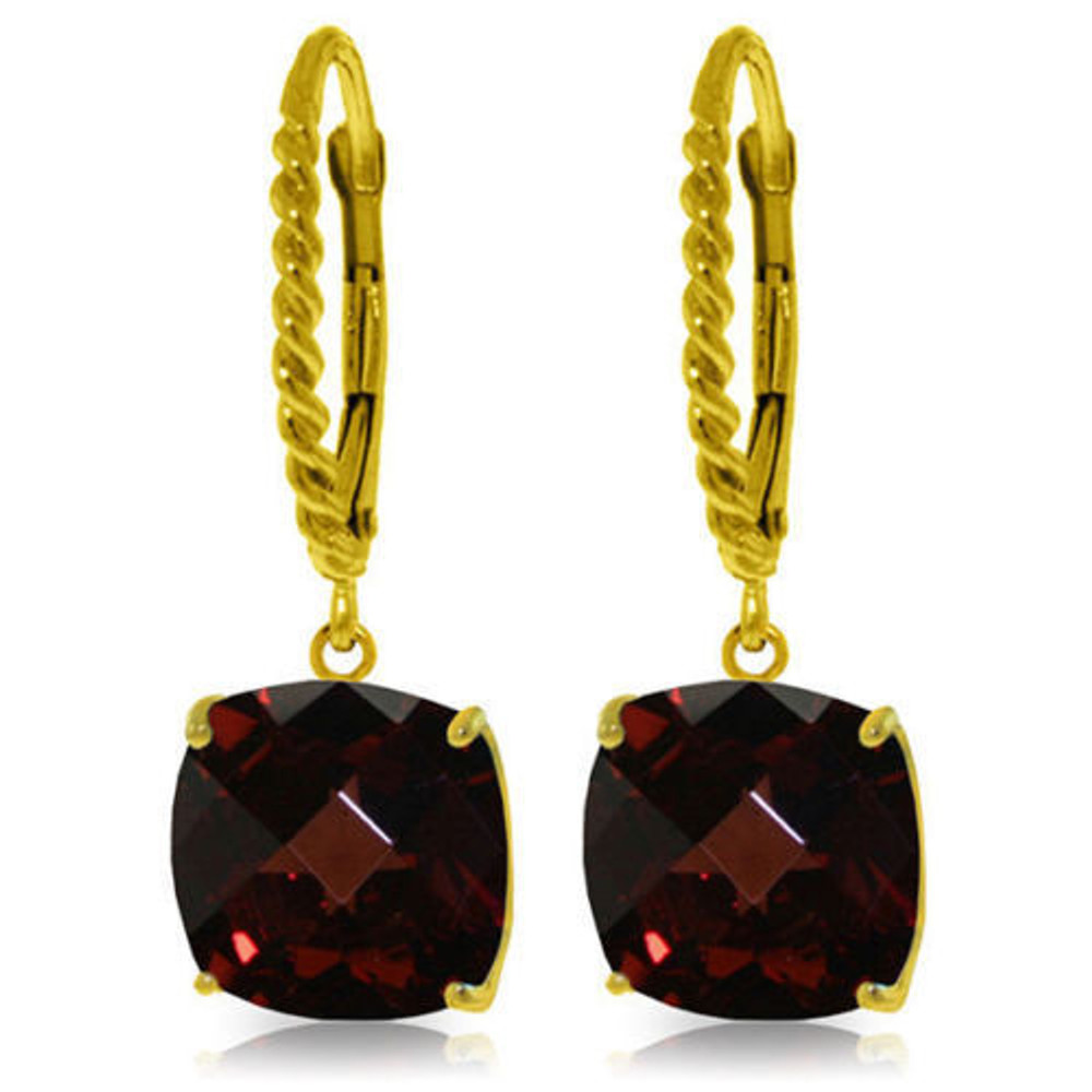 A marvelous breathtaking Lever back Earrings, featuring two cushion shaped checkerboard-cut Natural Garnets.