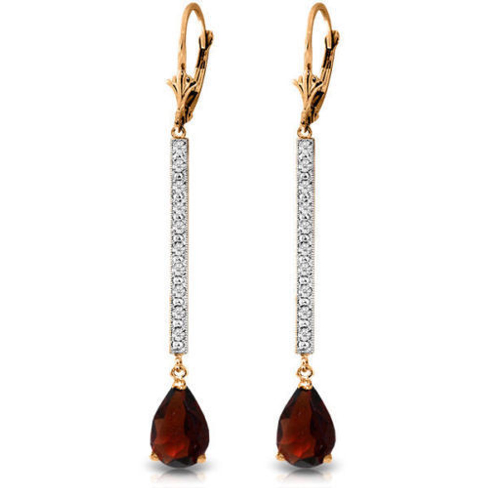 Be radiant in these 14K gold Earrings with Diamonds & Garnets. Shining like the stars in the sky, these earrings twinkle with every bit of movement. Ten diamonds dot each earring for a total of twenty sparkling diamonds on your ears. The two garnets are deep red and begging to be paired with a glamorous dress. The two pear-shaped garnets are a total of 3.50 carats, and the diamonds are a total of 0.10 carats. Each stone is carefully selected to provide the most affordable earring with the prettiest stones. These earrings are certainly special, and make a wonderful gift. Choose from yellow, white or rose gold.