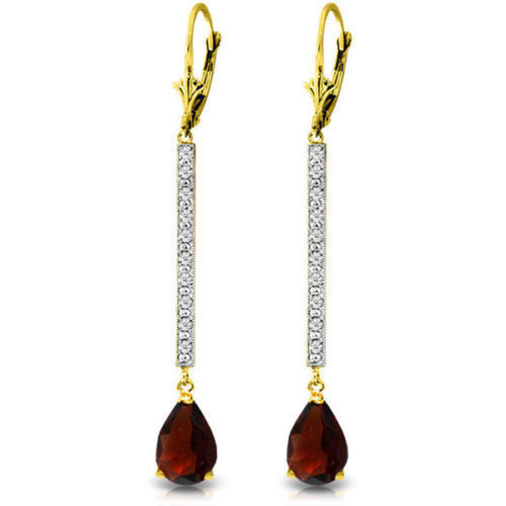 Be radiant in these 14K gold Earrings with Diamonds & Garnets. Shining like the stars in the sky, these earrings twinkle with every bit of movement. Ten diamonds dot each earring for a total of twenty sparkling diamonds on your ears. The two garnets are deep red and begging to be paired with a glamorous dress. The two pear-shaped garnets are a total of 3.50 carats, and the diamonds are a total of 0.10 carats. Each stone is carefully selected to provide the most affordable earring with the prettiest stones. These earrings are certainly special, and make a wonderful gift. Choose from yellow, white or rose gold.