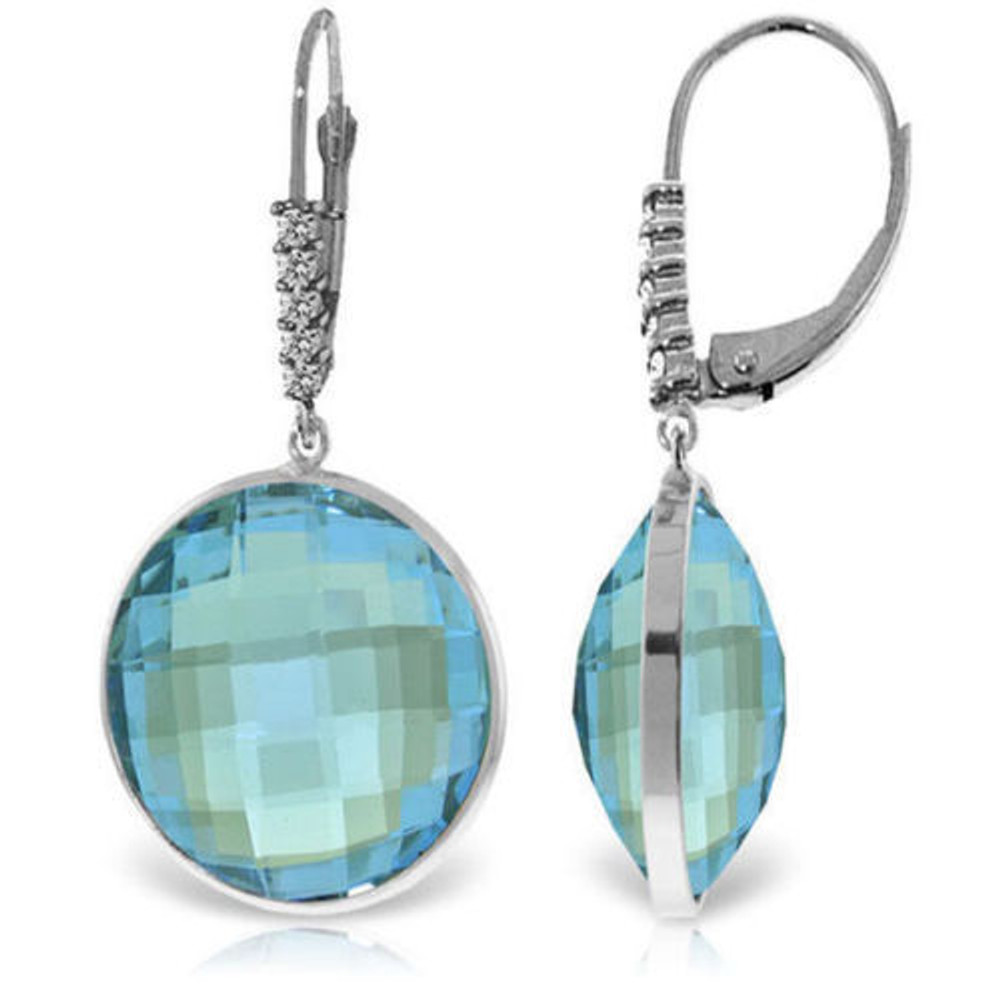  A 14K Solid Gold Diamonds Leverback Earrings featuring an enchanting Natural Blue Topaz. Give them as a birthday, anniversary or holiday gift.