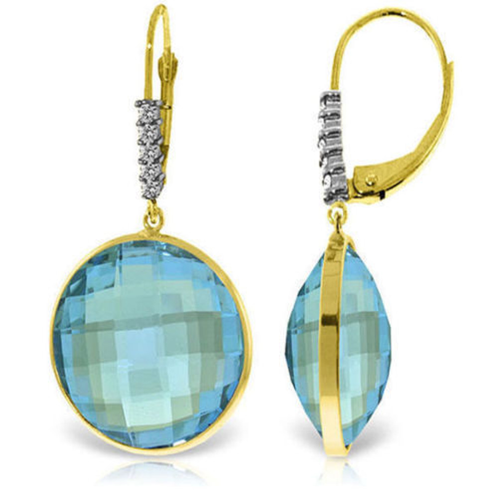  A 14K Solid Gold Diamonds Leverback Earrings featuring an enchanting Natural Blue Topaz. Give them as a birthday, anniversary or holiday gift.