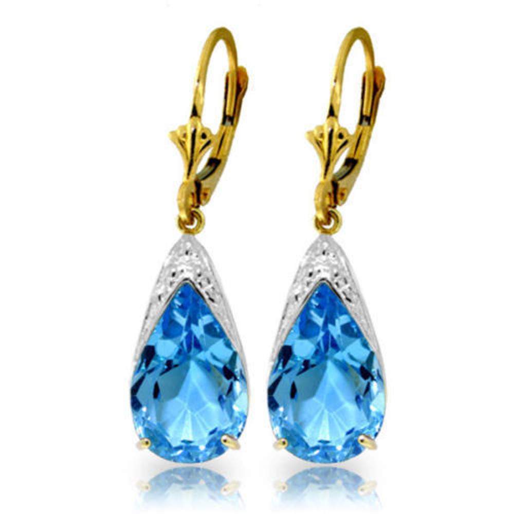  Leverback earrings are stylish and comfortable to wear, and when combined with natural blue topaz gems, these stylish earrings give the ultimate in flash and glamor for those who like their jewelry to stand out in a crowd. These 14k gold leverback earrings with blue topaz are simply amazing. Featuring a jaw dropping twelve carats of blue topaz distributed between two stunning pear shaped stones, these earrings are truly for those who love to be noticed. These are the perfect piece for those who love stunning and large gemstones, as well as for those who celebrate their birthdays in the month of December, although these earrings are also perfect all year long.