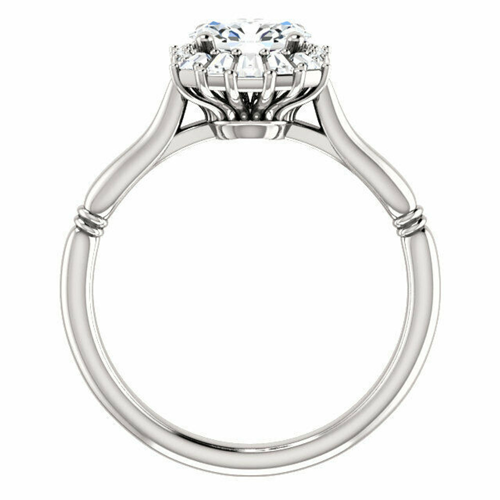 Crafted in sterling silver, this ring features one oval Genuine White Sapphire gemstone accented with 18 genuine diamonds.