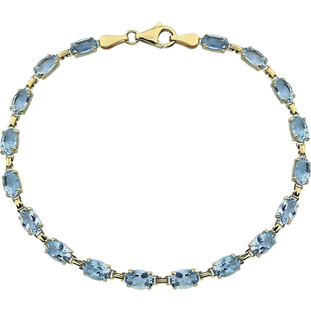 Celebrate her December birthday with this stunning bracelet. Fashioned in 14K Yellow Gold, this eye-catching bracelet is lined with glistening blue topaz stone - a colorful take on tradition. Polished to a brilliant shine, this is a 7.25 inch bracelet. 