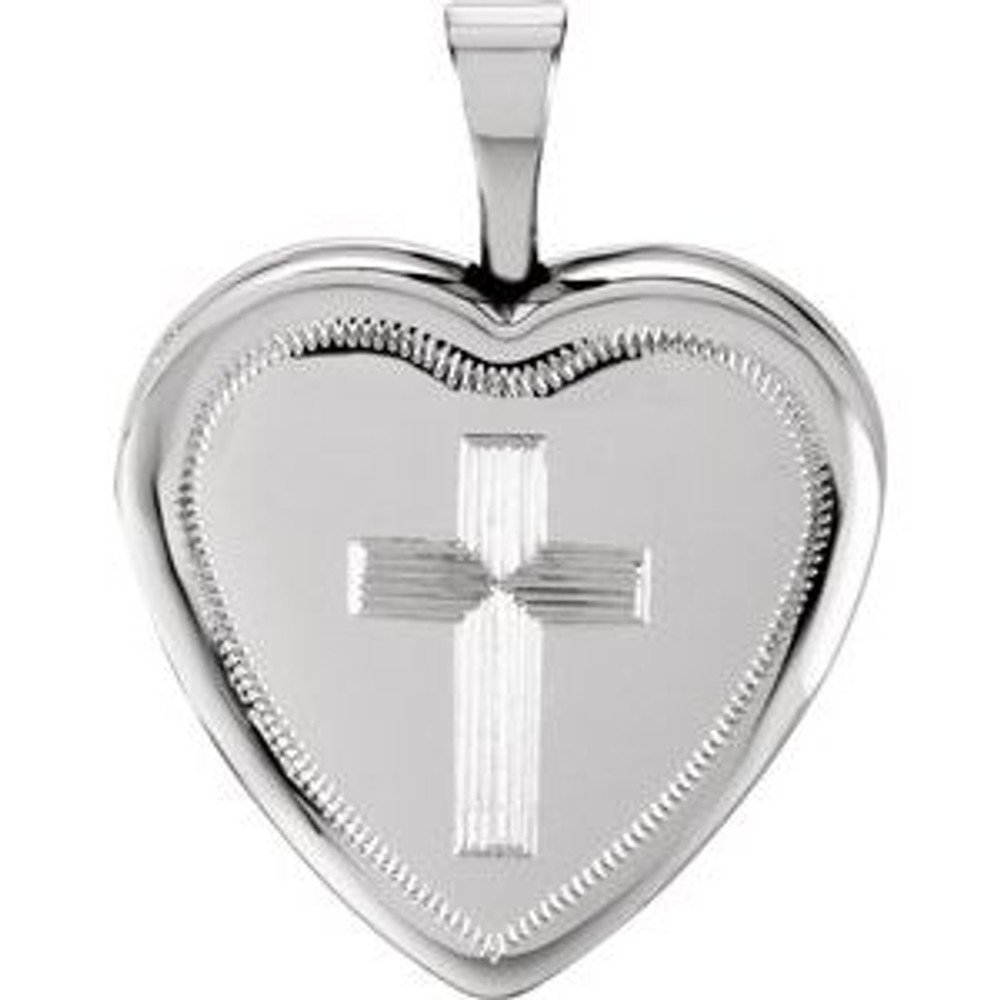 A sweet look, this locket is perfect for the one you love. Cross Heart Locket In Sterling Silver. Polished to a brilliant shine.