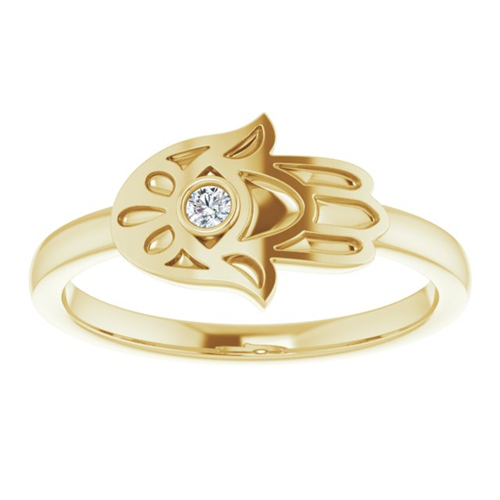 Diamond Hamsa Ring In 14K Yellow Gold