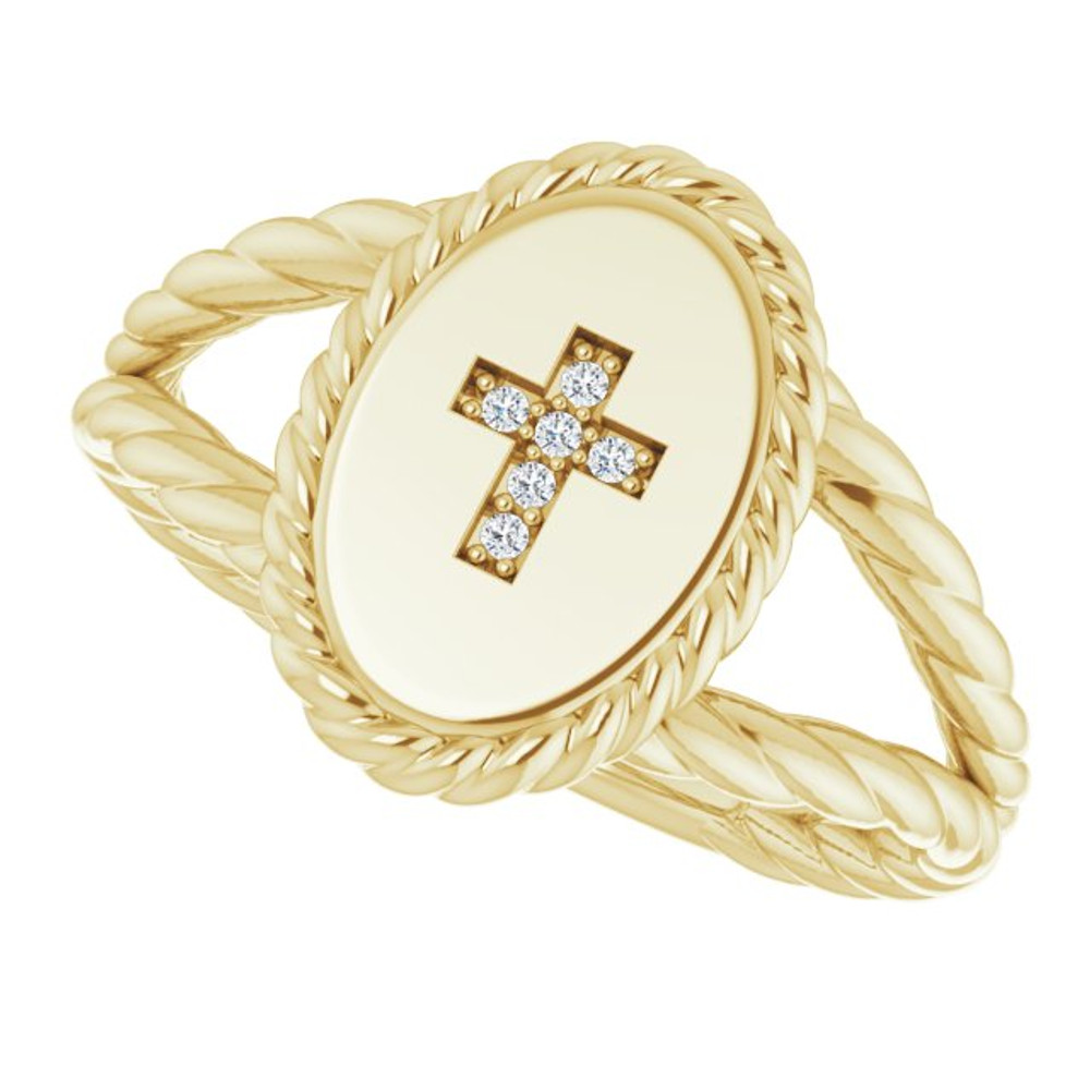 Add a touch of style and grace to your outfit with this graceful cross with diamonds in 14 karat yellow gold. Featuring 6 enticing diamonds totaling 0.02 carats.