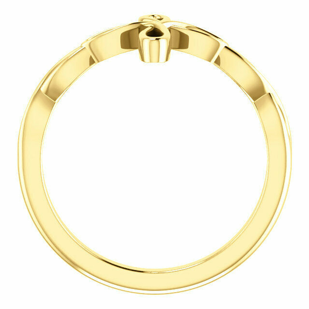 This lovely ring for her features a cross design styled in 14K yellow gold.