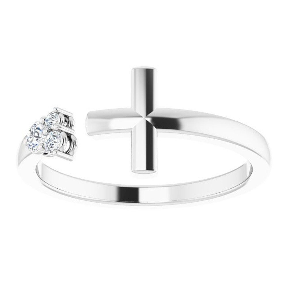 Beautiful and fashionable platinum diamond negative space cross ring. Features .10 carat of sparkling natural round diamonds. This ring is hand made with superior craftmanship.