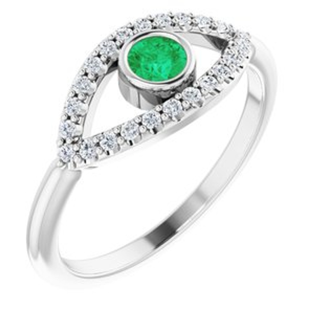 Chatham® Created Emerald & White Sapphire Evil Eye Ring In Sterling Silver