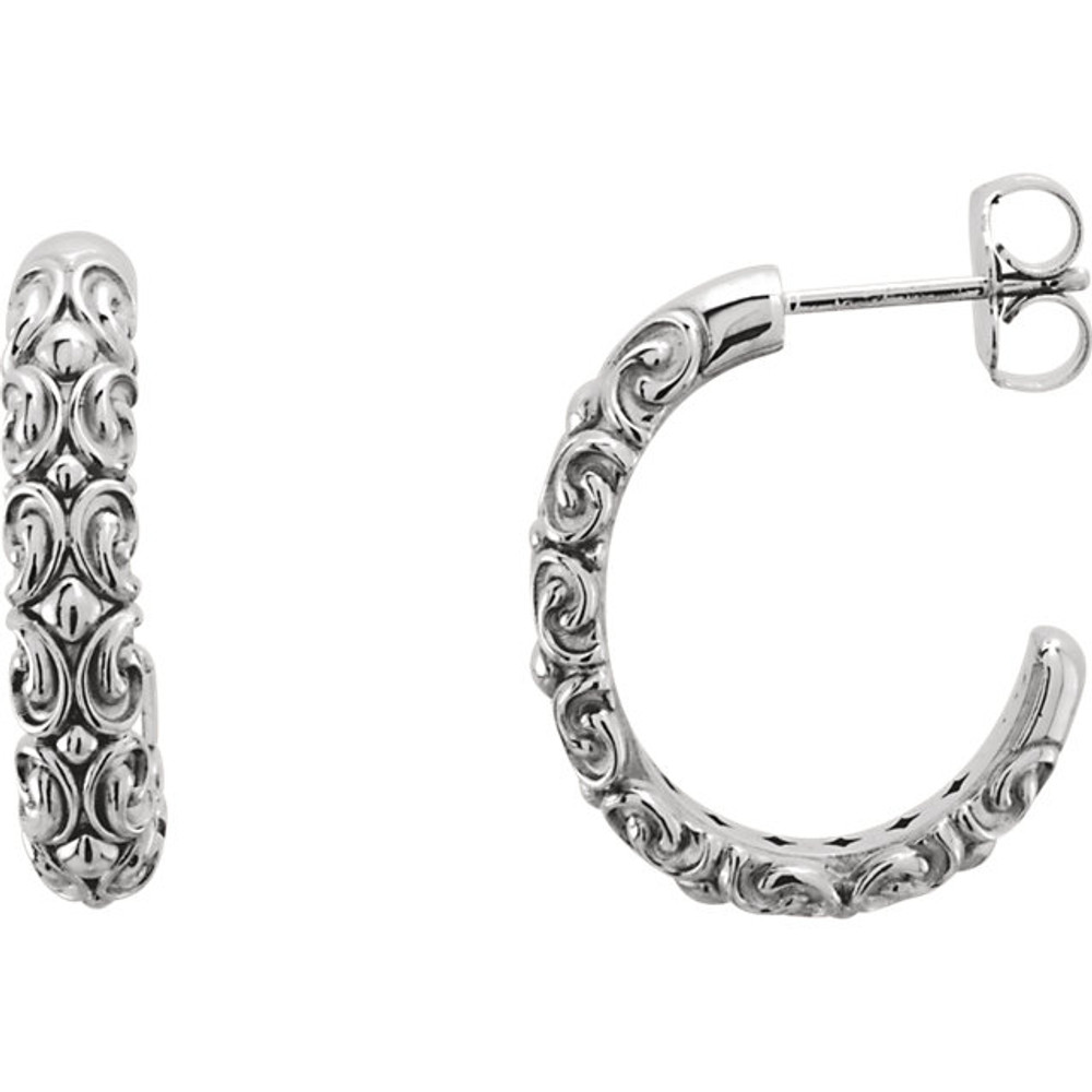 A glittering update to the classic hoop, these 20.00 x 04.10mm earrings will draw the eye as well as compliments. Fashioned in precious 14K gold, these sparkle half hoop earrings are polished to a bright finish and secure with friction backs.