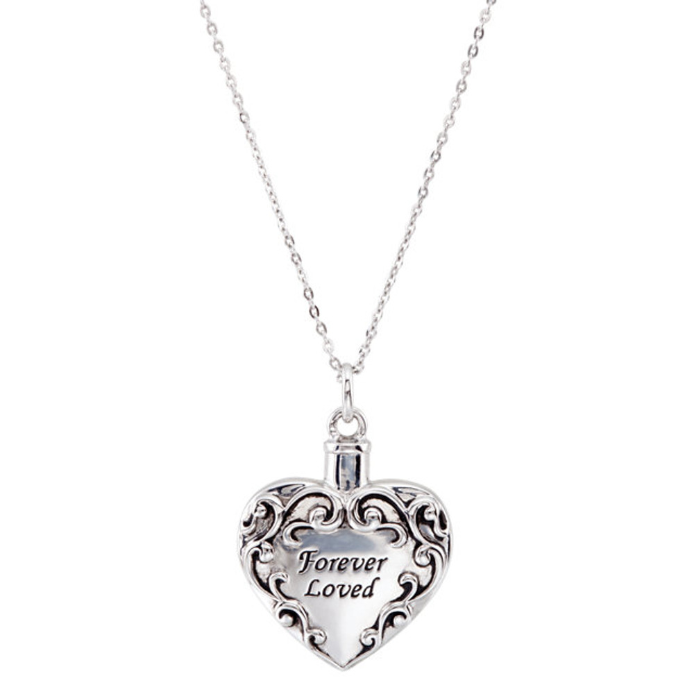 Forever Loved Ash Holder necklace in sterling silver. The necklace measures 26x23.70mm and comes with an 18 inch chain.