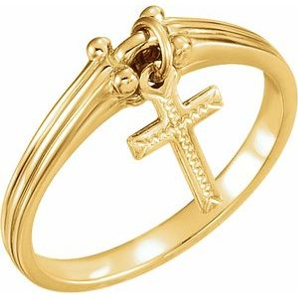 Cross Dangle Ring In 14K Yellow Gold