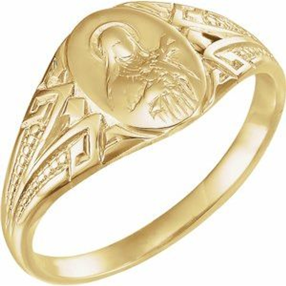 This jewelry adds a touch of nature-inspired beauty to your look and makes a standout addition to your collection. It fits your lifestyle and perfect piece for any outfit. St. Theresa Ring In 14K Yellow Gold
