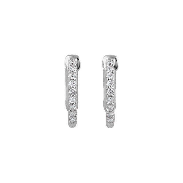 A brilliant choice for all day wear, these 14K white gold hoop earrings are embellished with a beautiful row of dazzling diamonds totaling 1/4 ct. Designed to transition beautifully from day into night, these polished hoops secure comfortably with hinged backs.