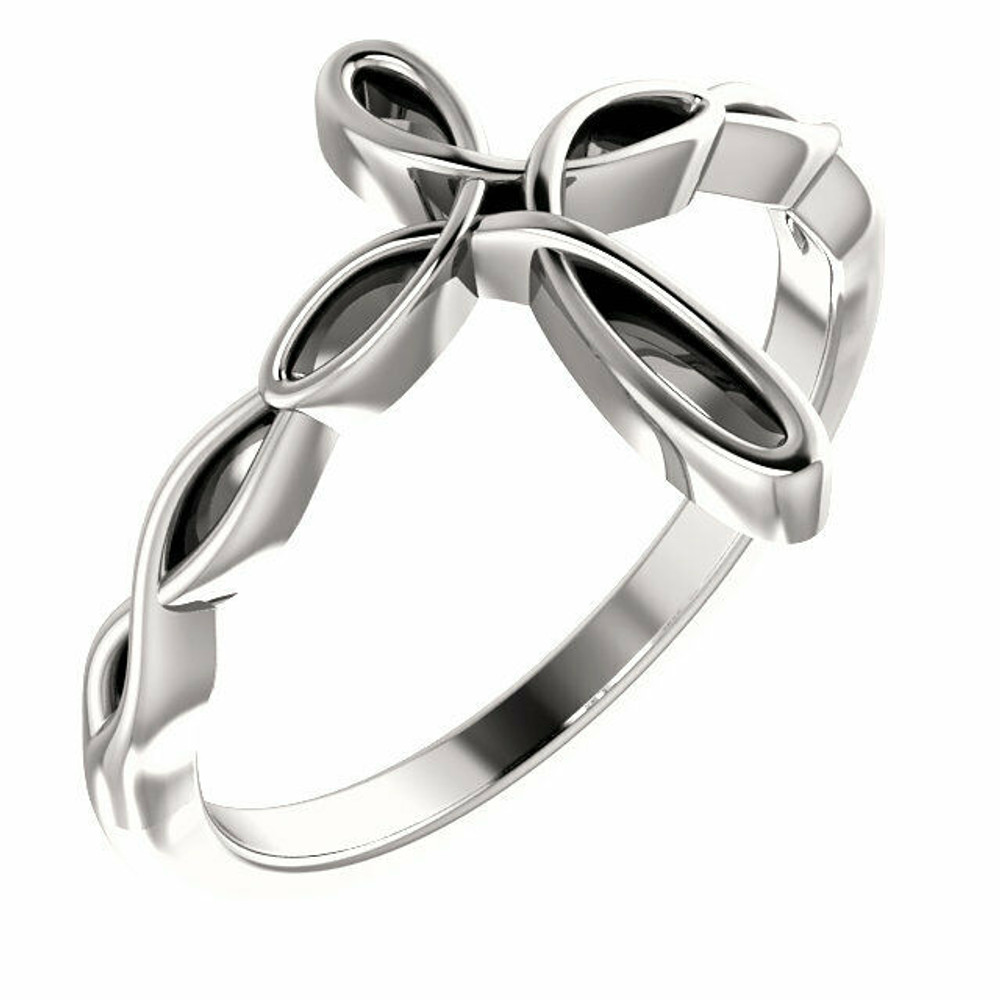 This lovely ring for her features a cross design styled in sterling silver.