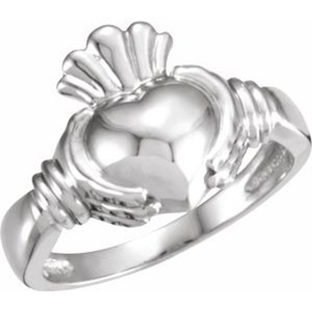 A token of loyalty, friendship and love. This traditional Claddagh ring is set in polished sterling silver.