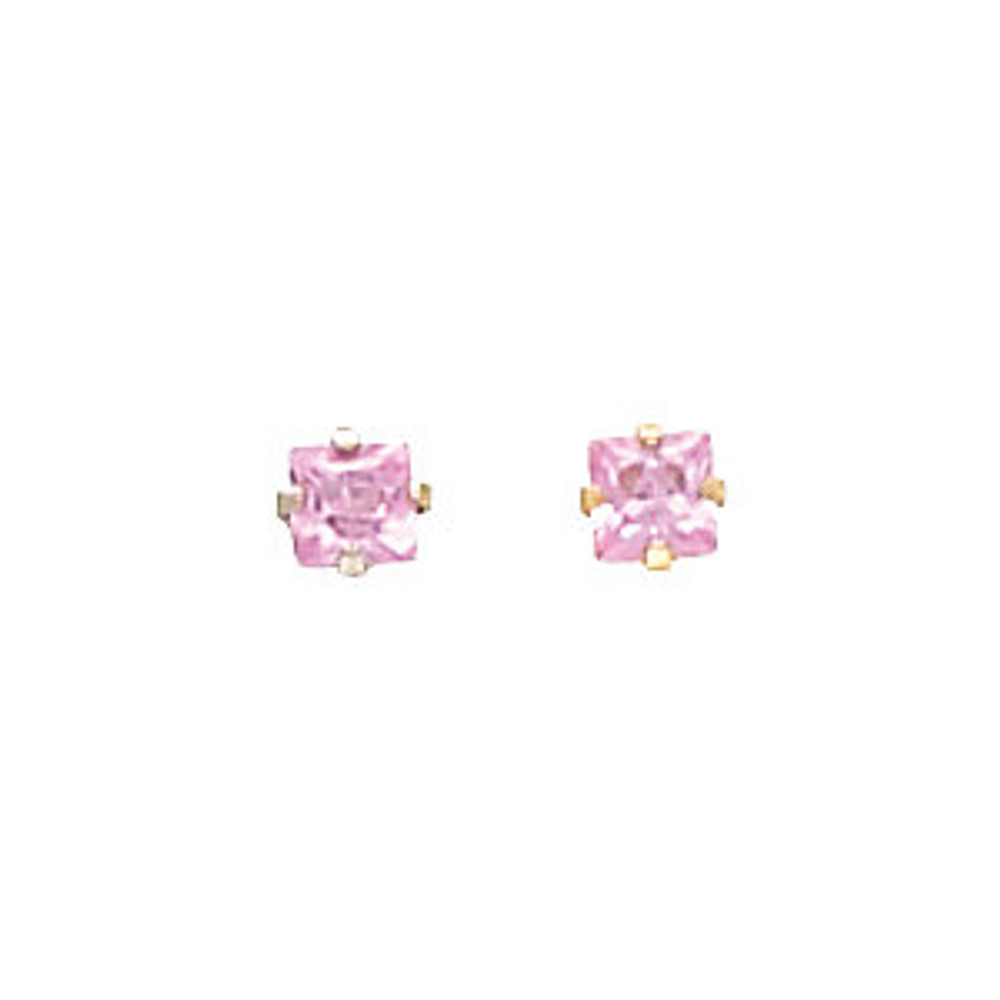 Pretty, precious and perfectly pink, these earrings are a sweet look any little lady would love. Fashioned in 14K yellow gold, each frame holds a 3.0mm heart-shaped pink cubic zirconia. Sized for her smaller ears, these post earrings secure with screw backs.