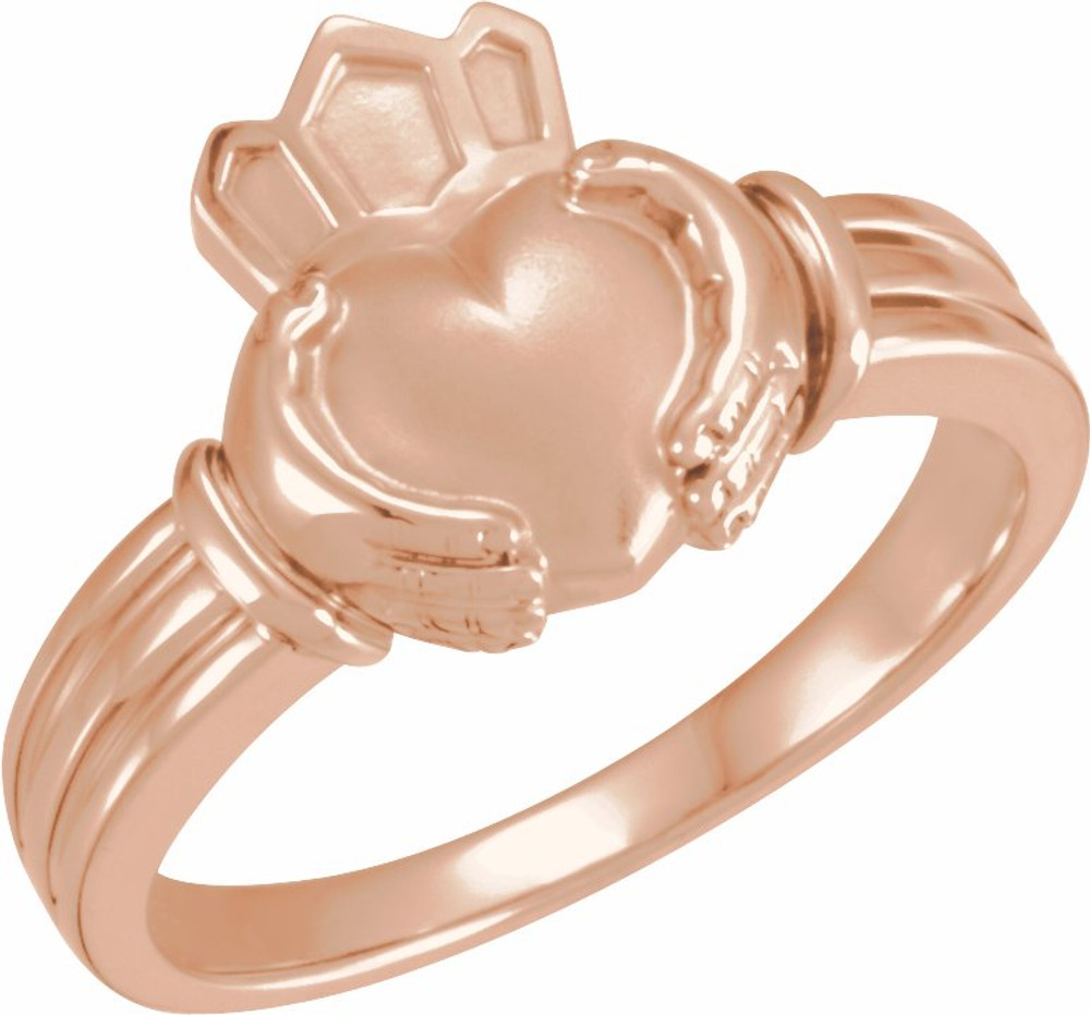 The Claddagh: the crown represents loyalty, the heart represents love, and the hands represent friendship. It is widely known as a symbol for great friendship. This ancient Gaelic design is also used in engagement rings and in traditional wedding rings for the irish. If worn on the right hand with the heart facing out it means you are single, facing in means you are dating someone. If worn on the left hand with the heart facing out it means you are engaged and facing in you are married.