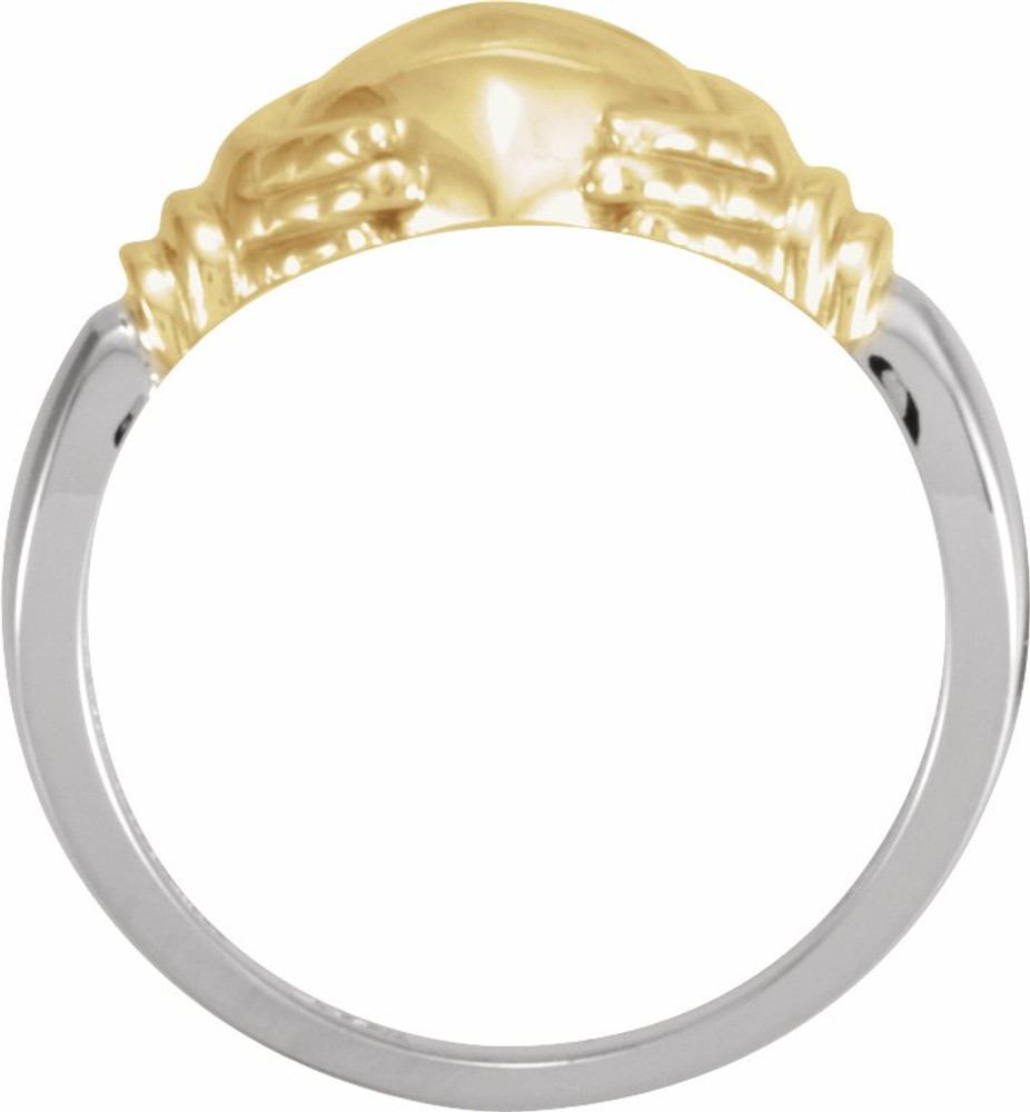A token of loyalty, friendship and love. This traditional Claddagh ring is set in polished 14k gold.