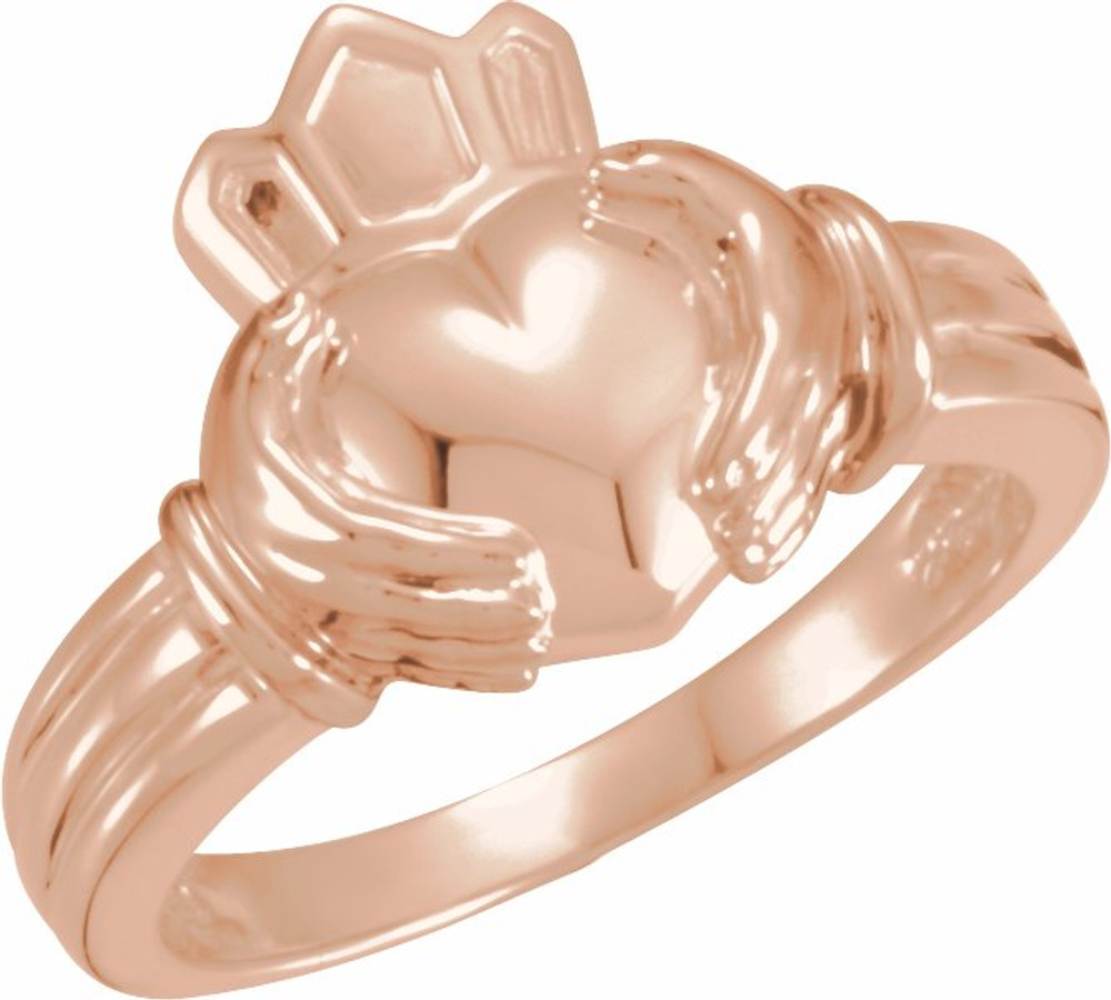 The Claddagh: the crown represents loyalty, the heart represents love, and the hands represent friendship. It is widely known as a symbol for great friendship. This ancient Gaelic design is also used in engagement rings and in traditional wedding rings for the irish. If worn on the right hand with the heart facing out it means you are single, facing in means you are dating someone. If worn on the left hand with the heart facing out it means you are engaged and facing in you are married.